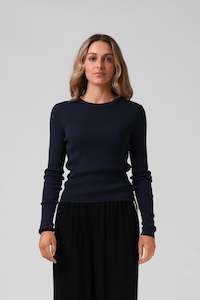 Tops Long Sleeve Womens: RPM Knitted Ls Navy