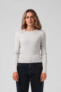 Tops Long Sleeve Womens: RPM Knitted Ls Light Grey