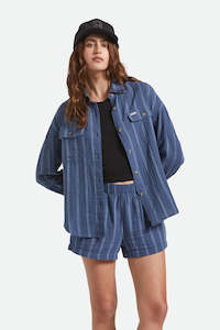 Shirts Womens: BRIXTON Wandering Ls Overshirt Berring Sea White