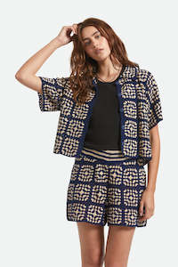 BRIXTON Crochet Ss Button Down Mood Indigo Off White
