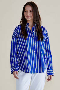 BETTY BASICS Regatta Blue Stripe Shirt Blue Stripe