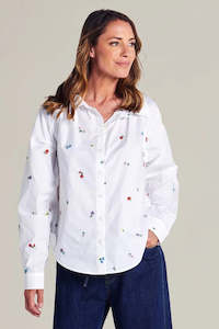 Shirts Womens: BETTY BASICS Floral Embroidered Shirt Floral Blue
