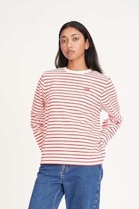 HUFFER Wms Oui Oui Ls Relax Tee Chalk Red