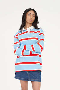 Tees Long Sleeve Womens: HUFFER Brooklyn Oversized Rugby Blue Poppy