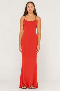 RUSTY Nicky Slip Maxi Dress Burnt Orange