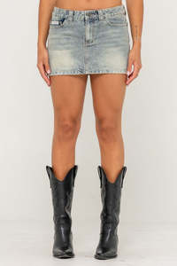 Skirts Womens: RUSTY Dirty Mavericks Denim Mini Skirt Dirty Dawg