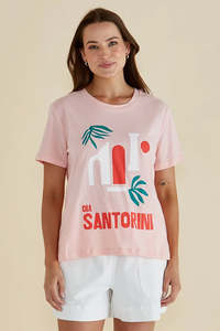 Tees Womens: BETTY BASICS Ellia Crew Tee Santorini Print Pink