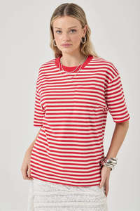 Tees Womens: ROLLAS Off Duty Tee Stripe Candy Stripe