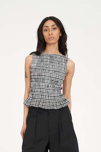 HUFFER Rooney Gigi Shirred Top Black Chalk