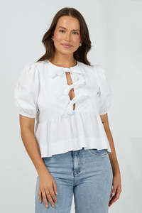 Tops Womens: SILENT THEORY Aftersun Linen Top White