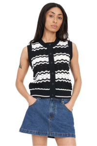 Vests Womens: HUFFER Ziggy Stripe Vest Black White