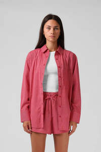 Womens: RPM Oversize Shirt Red Pinstripe