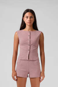 RPM Button Up Tank Top Pink Stripe