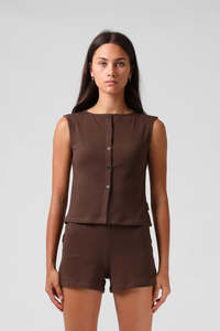 Womens: RPM Button Up Tank Top Chocolate