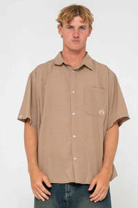 Mens: RUSTY Hoodus Check Ss Shirt Tobacco