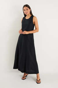 Dresses Womens: RE:UNION Easygoing Linen Midi Dress Black