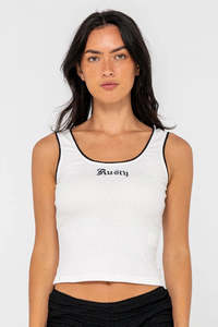 Tanks Womens: RUSTY Cassin Ribbed Scoop Neck Singlet White
