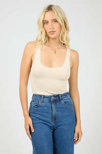 Tanks Womens: ALL ABOUT EVE Washed Rib Lace Tank Vanilla