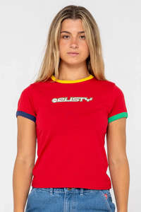 RUSTY 3 Tone Contrast Ringer Baby Tee Red