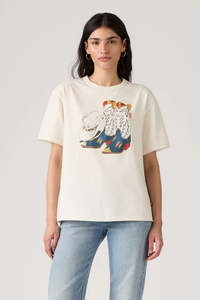 LEVI'S Graphic Tabor T Shirt Cowboy Boot And Hat Egret