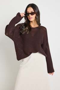 RE:UNION Dawn Crochet Knit Jumper Chocolate