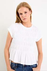 STORIES BE TOLD Neat Shirred Tee White