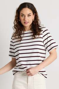 RE:UNION Binding Boxy Tee Chocolate White Stripe