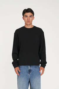 HUFFER Crop Waffle Ls Sup Tee Black