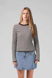 Knits Womens: RPM Stripe Knitted Ls Chocolate