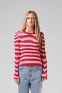Knits Womens: RPM Stripe Knitted Ls Red