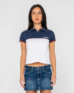 Tees Womens: RUSTY Insert Dad Joke Baby Polo Tee Multi