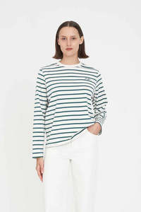Tees Long Sleeve Womens: HUFFER Oui Oui Ls Relax Tee Chalk Pine