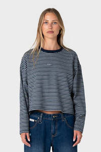 Tees Long Sleeve Womens: RUSTY 17 Degrees Stripe Ls Oversize Tee Bqs