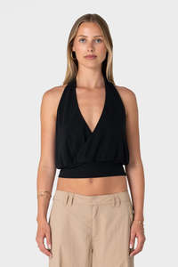 Tops Womens: RUSTY Honey Halter Top Black