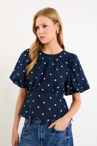 STORIES BE TOLD Finali Bubble Sleeve Top Navy Polka Dot