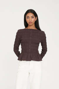HUFFER Ls Shirred Top Chestnut