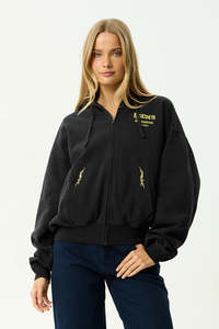 Hoodies Womens: AFENDS Heaven Boxy Zip Hood Stone Black