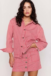 Jackets Womens: MINKPINK Freya Stripe Denim Jacket Red Stripe