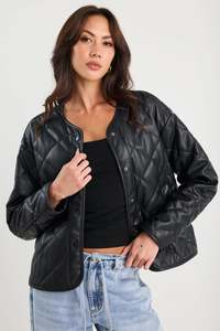 Jackets Womens: STORIES BE TOLD Apex Quilted Puffer Black Pu