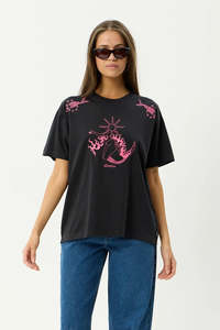 Tees Womens: AFENDS Sea Siren Oversized Tee Stone Black