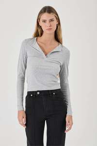 Tops Long Sleeve Womens: ROLLAS Studio Henley Longsleeve Top Grey Marle