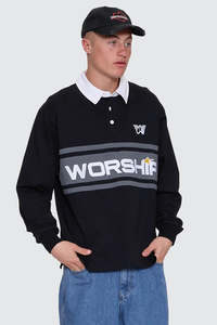 Polos Mens: WORSHIP Laser Ls Rugby Polo Black