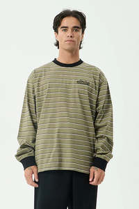 Tees Mens: AFENDS Altitude Boxy Ls Tee Stone Stripe