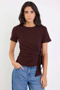 Tees Womens: AMONG THE BRAVE Loop Knot Front Tee Chocolate
