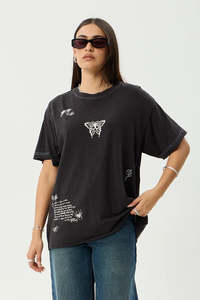 Tees Womens: AFENDS Rise Oversized Tee Stone Black