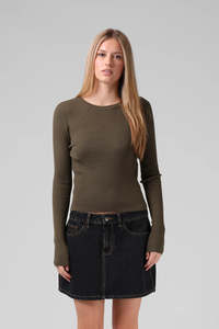 Tops Long Sleeve Womens: RPM Knitted Ls Olive