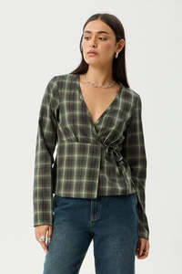 Tops Long Sleeve Womens: AFENDS Jonah Ls Top Deep Olive Check