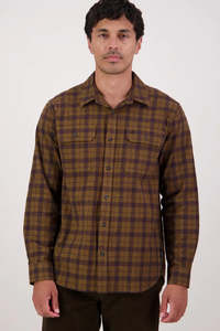 Shirts Mens: SWANNDRI Port Road Longsleeve Shirt Cashew Espresso