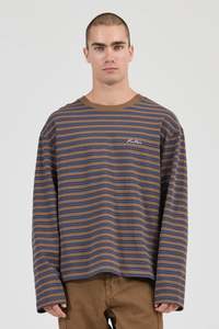ROLLAS Stripe Ls Tee Tan Navy