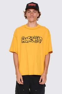 Mens: WORSHIP Fadeaway Box Crop Overdye Tee Solar Yellow